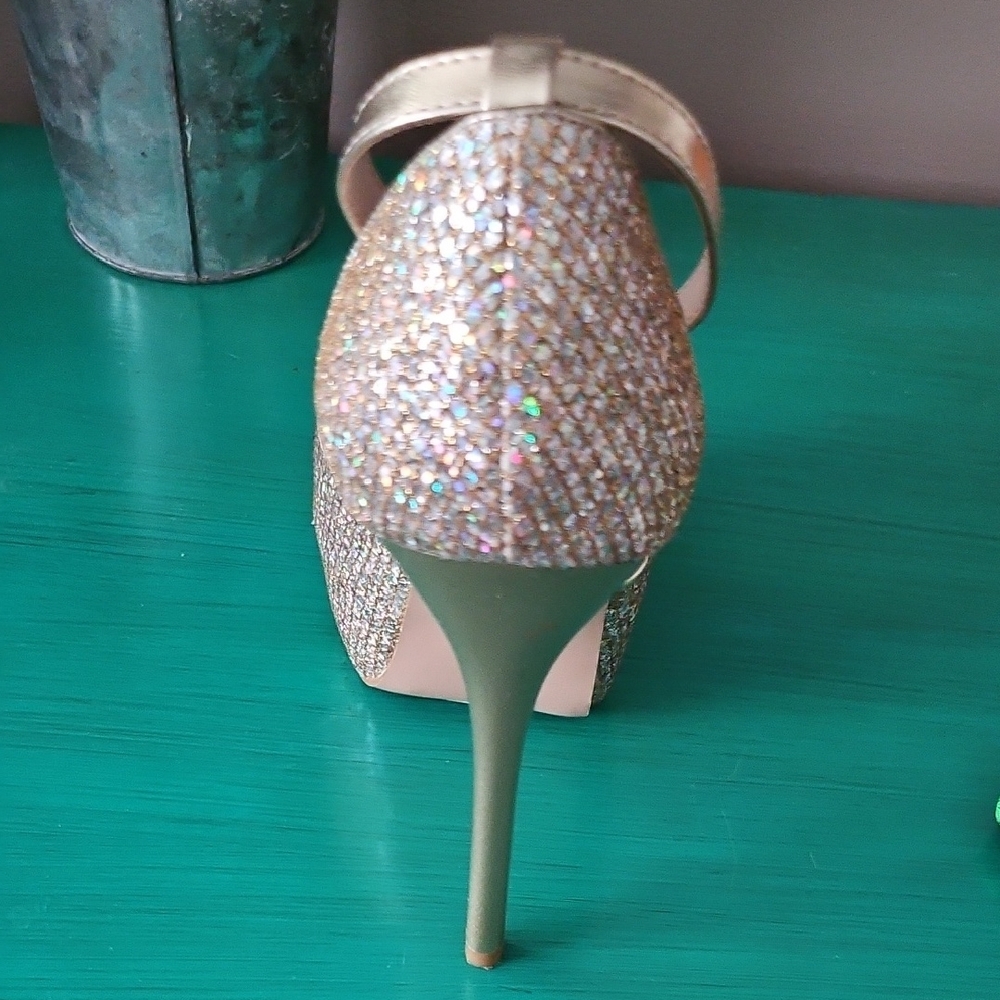 Champagne Glitter Peep-Toe Stiletto Heels - Picture 7 of 8